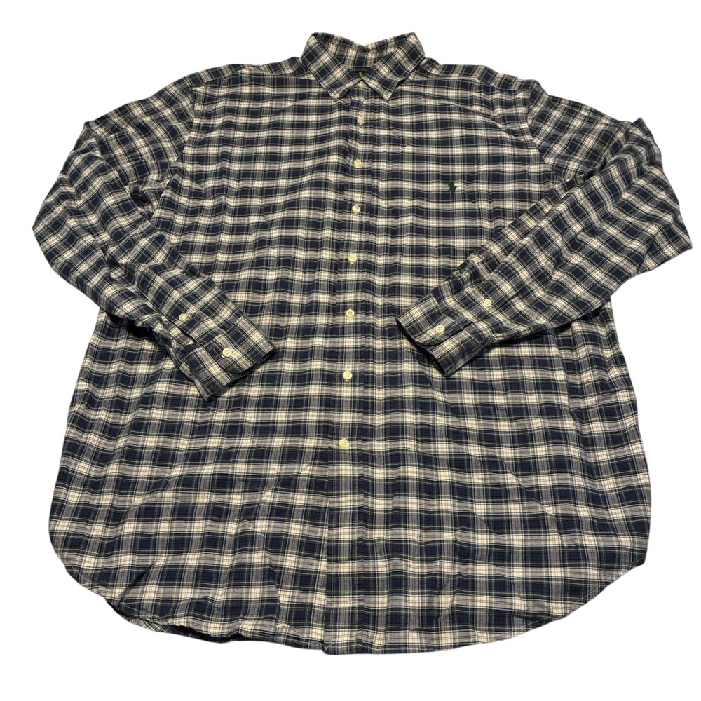 Ralph Lauren Mens Blue Plaid Button Down Classic Fit Shirt Size XLT